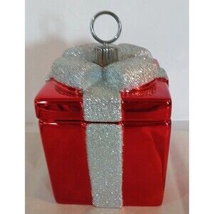 Teleflora Wrapped In Joy Bouquet Ceramic Christmas Gift Box Red-Silver/Coasters